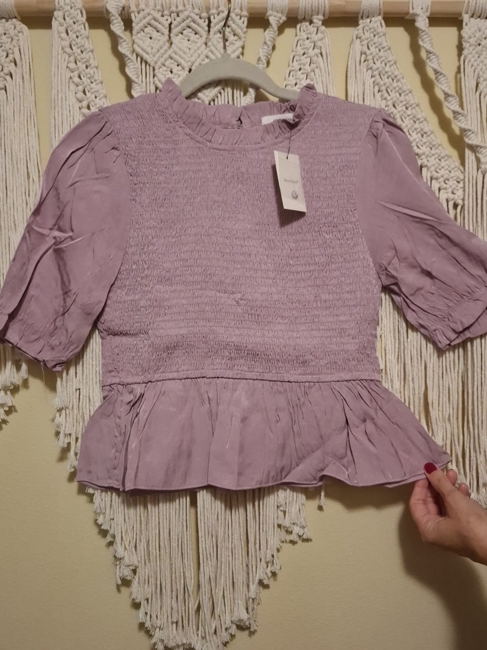 Smocked peplum top w back closure